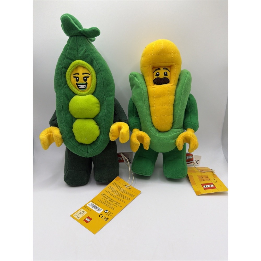LEGO Peapod Girl & Corn Cob Guy Stuffed plushies 9" Brand New Lot Of 2